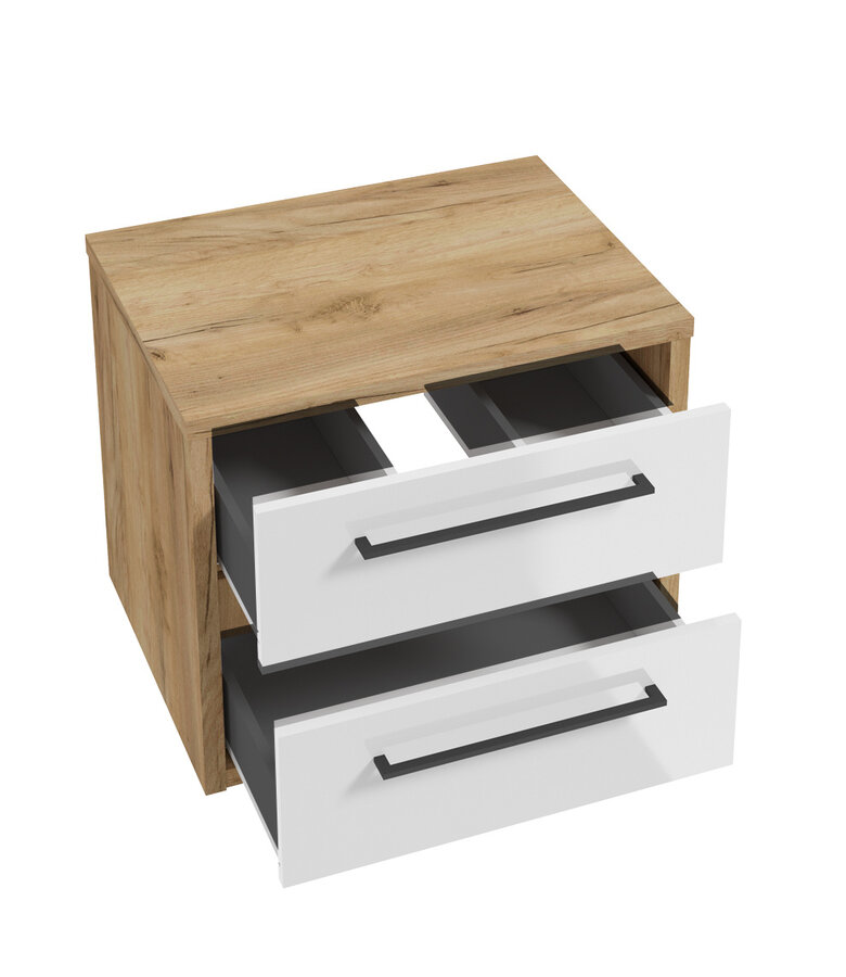 Wastafelkast Elano 60 x 45 x 50 cm - eiken met hoogglans wit - met bovenblad