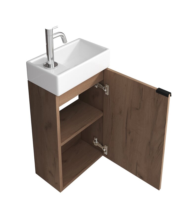 Toiletmeubel Apollo 40cm met spiegel - bruin eiken