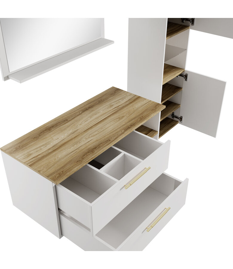 Badkamermeubel Bravos 100cm complete set met spiegel - wit met eiken
