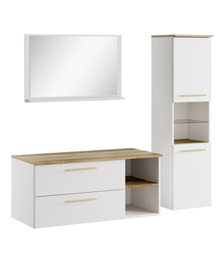 Badkamermeubel Bravos 100cm complete set met spiegel - wit met eiken