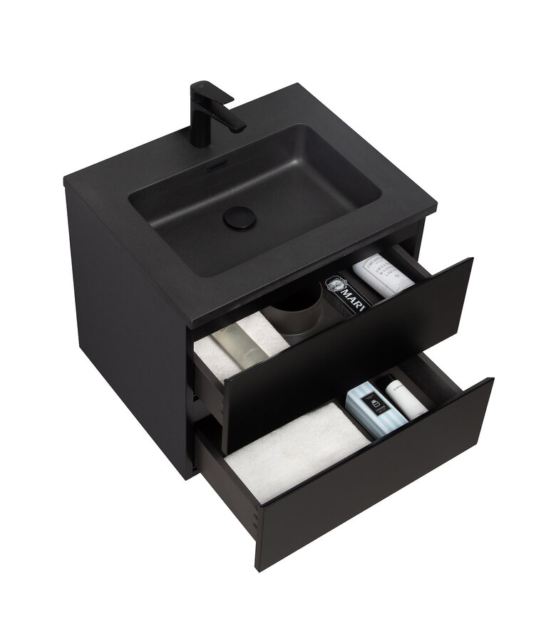 Badkamermeubel Angela 60cm - zwarte wastafel - mat zwart