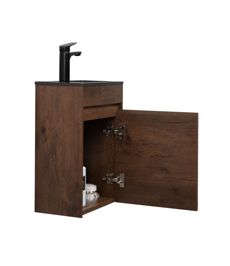 Toiletmeubel Sinta 40cm - walnoot bruin - zwarte  wastafel