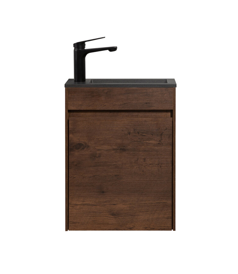 Toiletmeubel Sinta 40cm - walnoot bruin - zwarte  wastafel