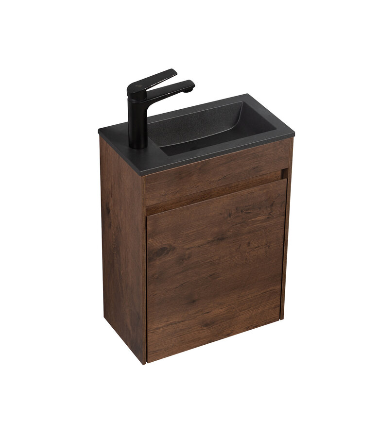Toiletmeubel Sinta 40cm - walnoot bruin - zwarte  wastafel