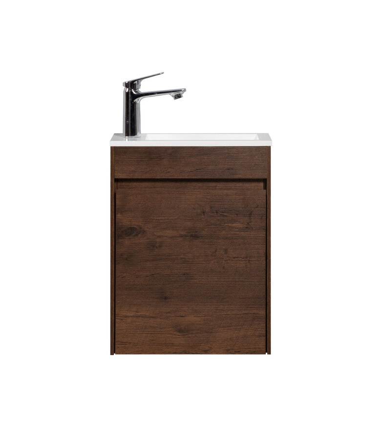 Toiletmeubel Sinta 40cm - walnoot bruin - witte wastafel