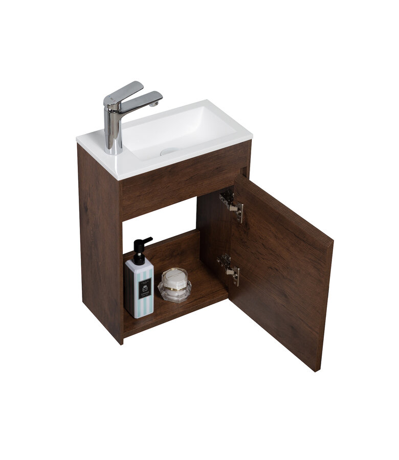 Toiletmeubel Sinta 40cm - walnoot bruin - witte wastafel