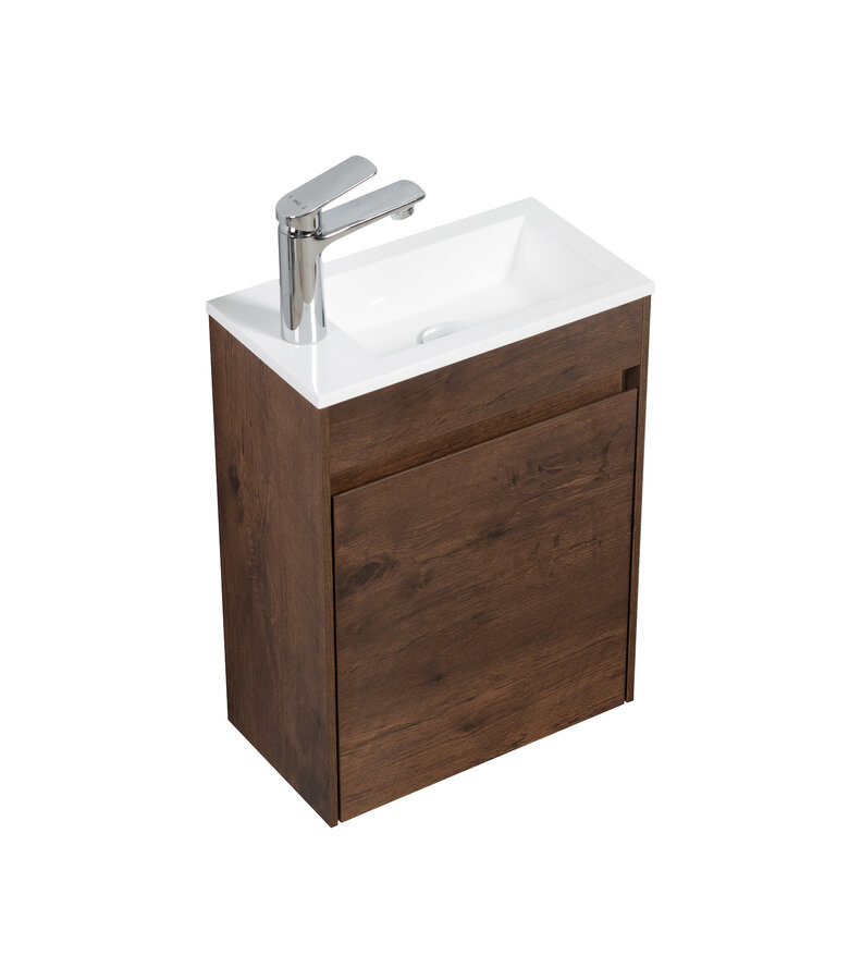 Toiletmeubel Sinta 40cm - walnoot bruin - witte wastafel