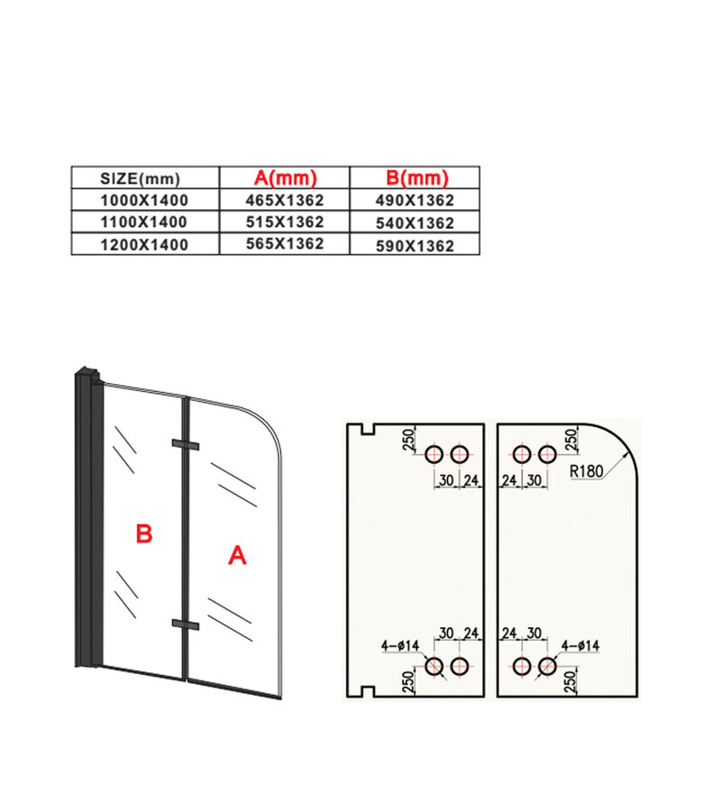 Badwand Austin 120 x 140 cm - zwart - nano coating