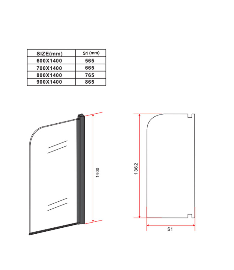 Badwand Torino 60 x 140 cm - rookglas - zwart - nano coating