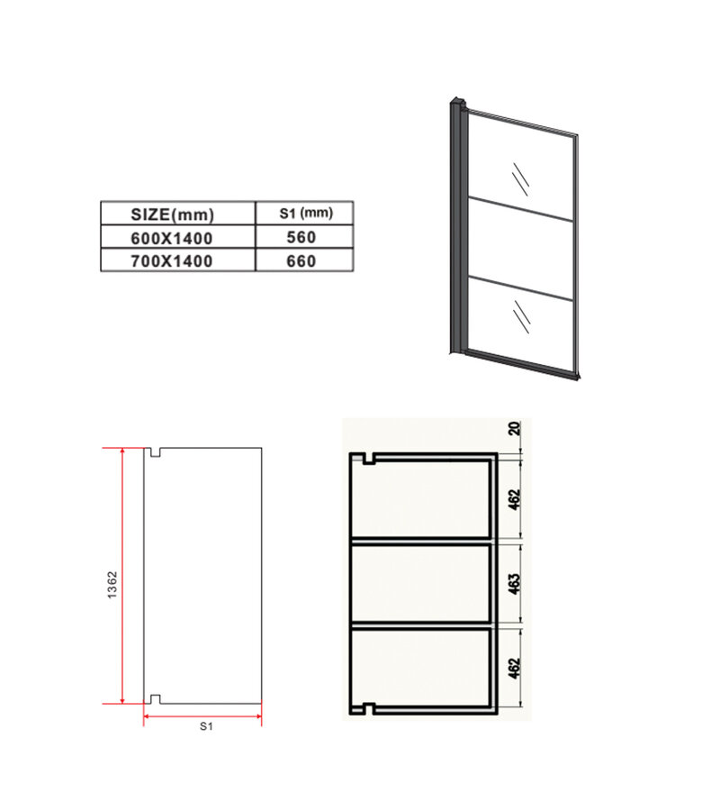 Badwand Berkan 70 x 140 cm - zwart met strepen - nano coating