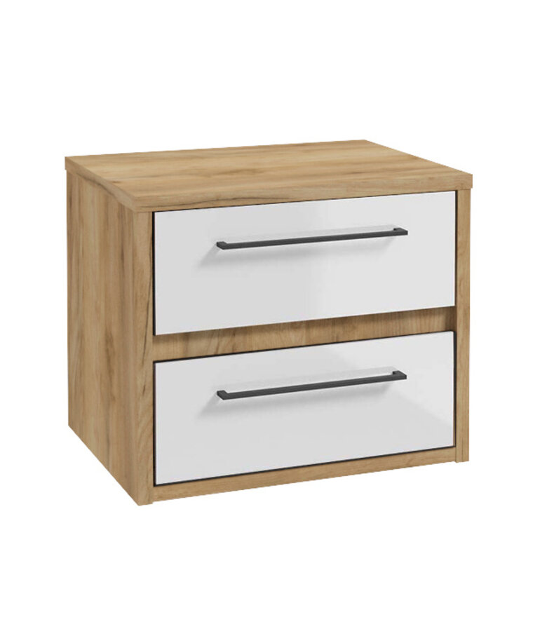 Wastafelkast Elano 60 x 45 x 50 cm - eiken met hoogglans wit - met bovenblad