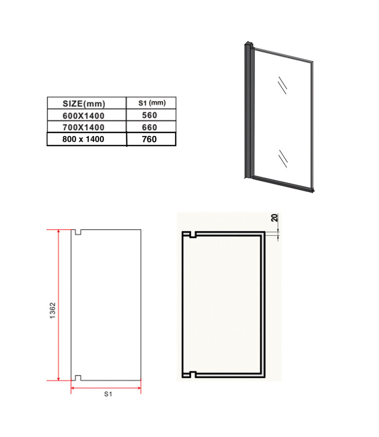 Badwand Medal 60 x 140 cm - zwart - nano coating
