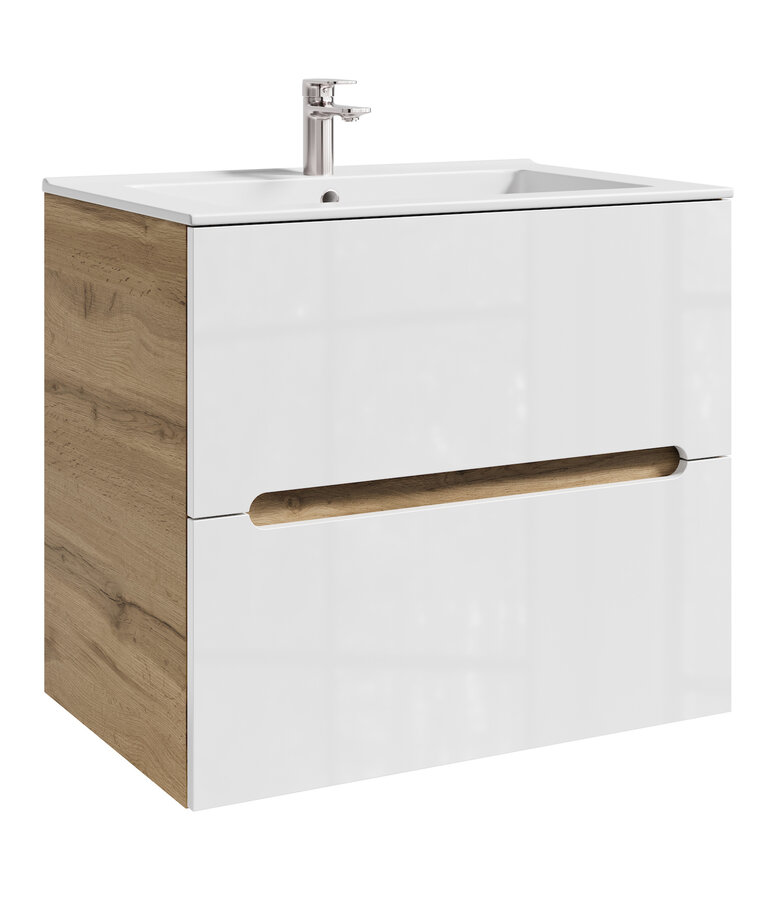Badkamermeubel Lincoln 60cm - eiken met hoogglans wit