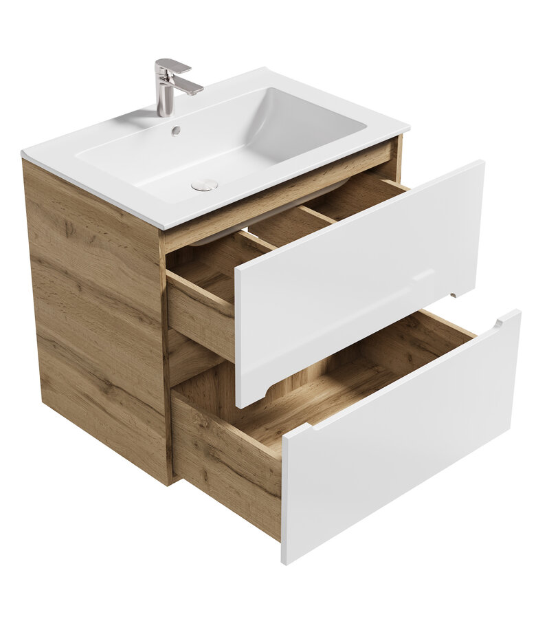 Badkamermeubel Lincoln 60cm - eiken met hoogglans wit