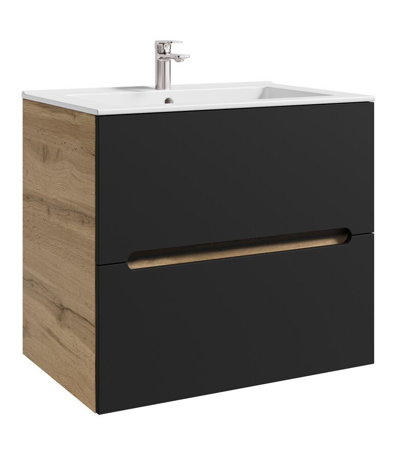 Badkamermeubel Lincoln 60cm - eiken met mat zwart