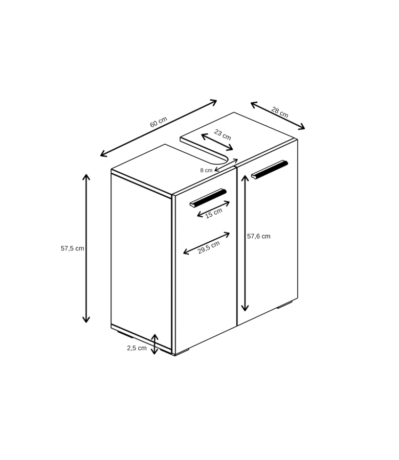 Wastafelkast Jupiter 60 x 30 x 60 cm - mat zwart - visgraat