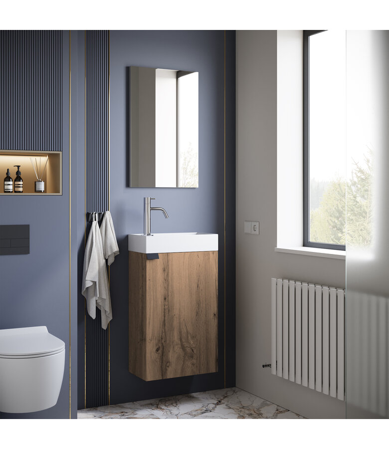 Toiletmeubel Apollo 40cm met spiegel - bruin eiken