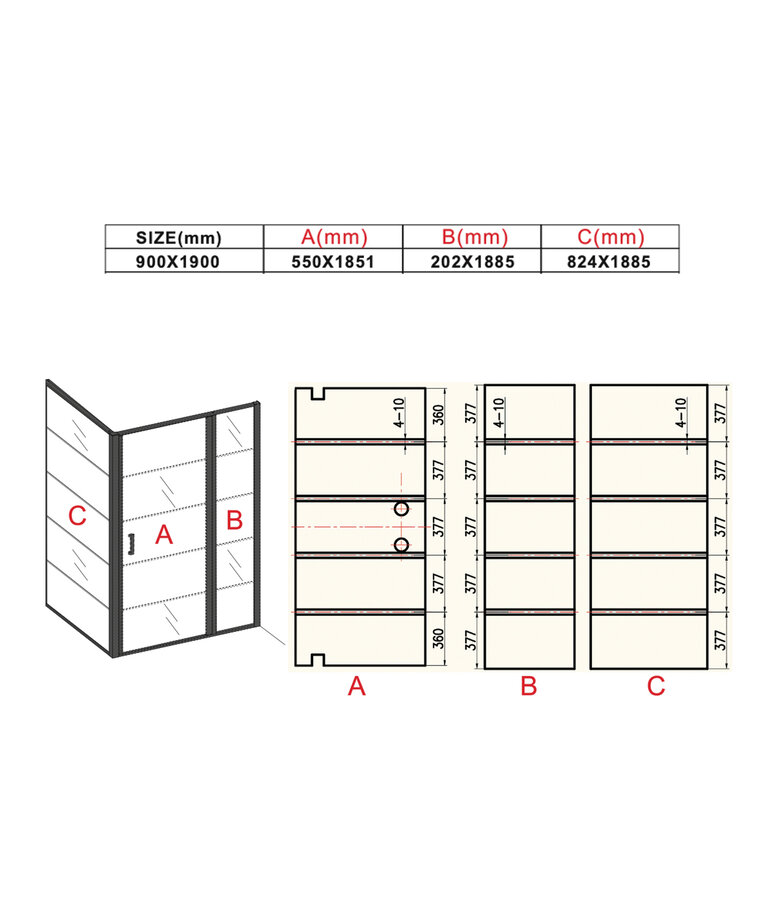 Douchecabine Belize 90 x 90 x 190 cm - zwart - nano coating
