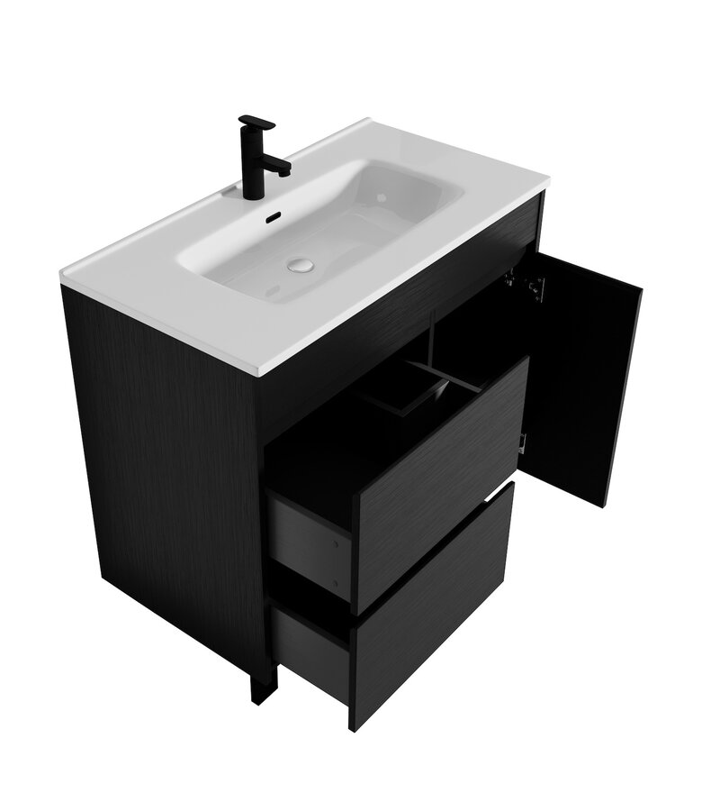Badkamermeubel Salzburg 80cm - zwart houtnerf