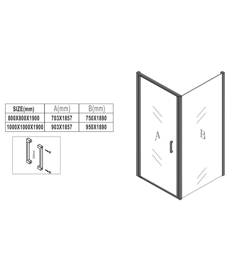 Douchecabine Alava 80 x 80 x 190 cm - zwart - nano coating