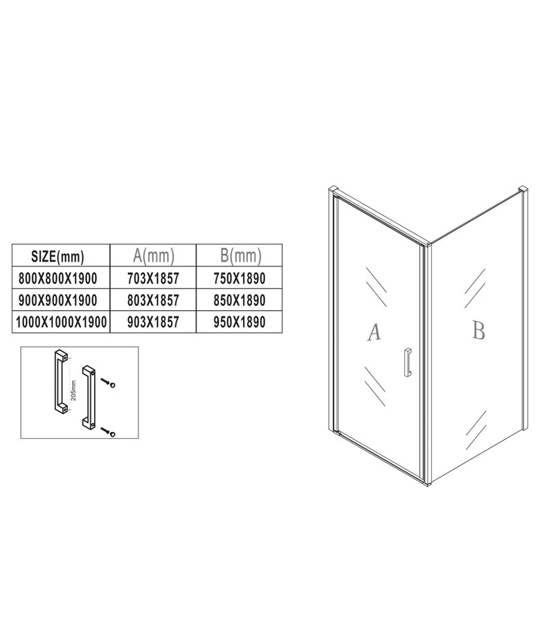 Douchecabine Alava 80 x 80 x 190 cm - chroom - nano coating