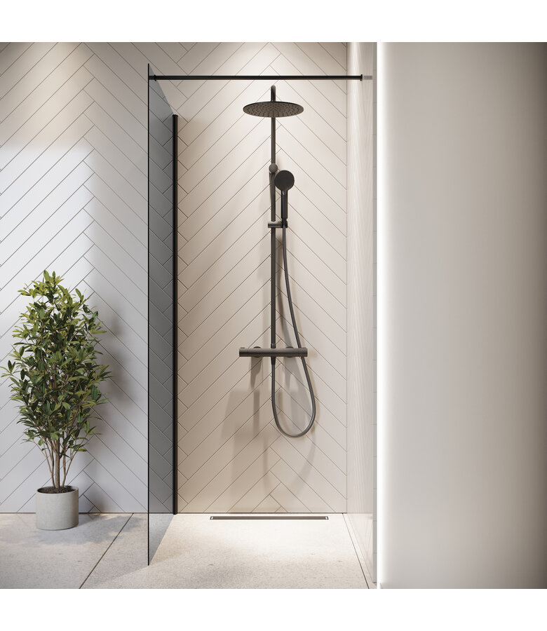Douchewand Rizani 60 x 200 cm - rookglas - zwart - inloopdouche 8mm