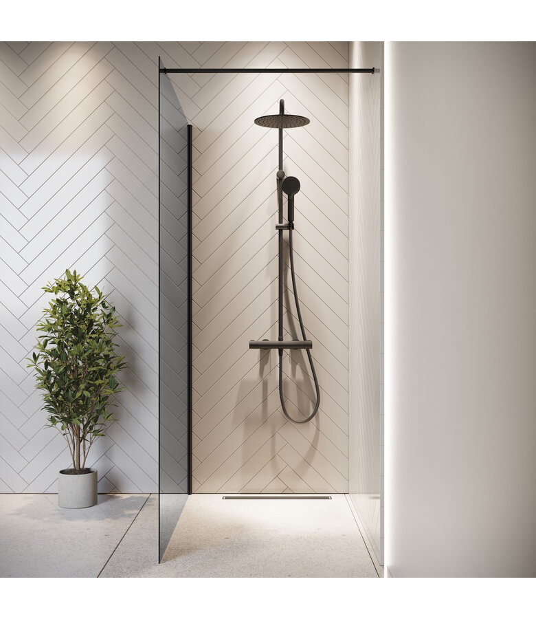 Douchewand Rizani 120 x 200 cm - rookglas - zwart - inloopdouche 8mm