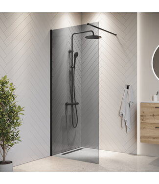 Douchewand Rizani 60 x 200 cm - rookglas - zwart - inloopdouche 8mm