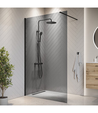 Douchewand Rizani 140 x 200 cm - rookglas - zwart - inloopdouche 8mm Douchewand Rizani 140 x 200 cm - rookglas - zwart - inloopdouche 8mm