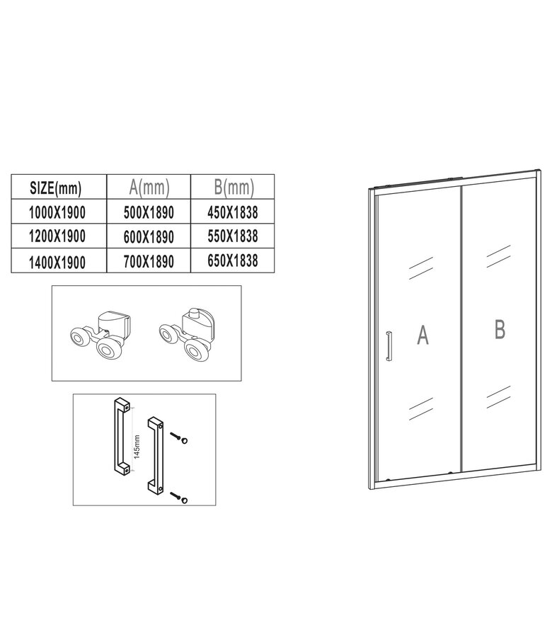 Douchewand Calgary 140 x 190 cm - chroom - met nano coating