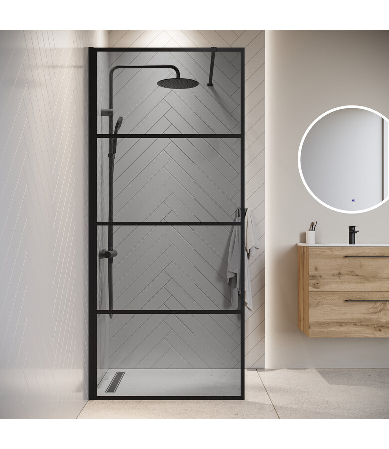 Douchewand Essos 80 x 200 cm - zwart - rookglas - inloopdouche 8mm