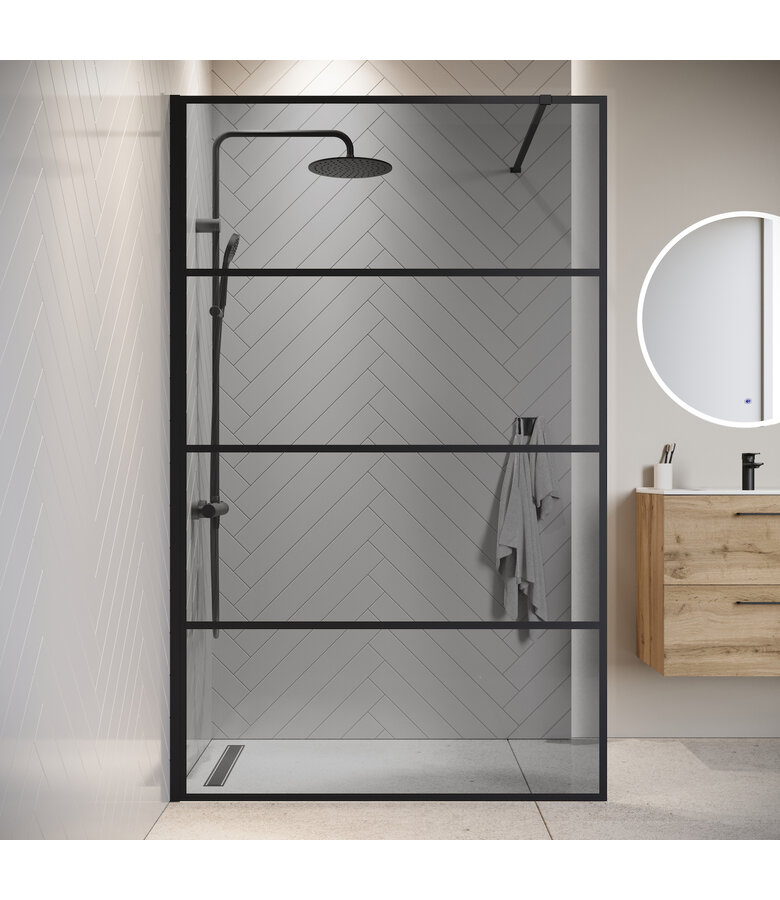 Douchewand Essos 140 x 200 cm - zwart - rookglas - inloopdouche 8mm