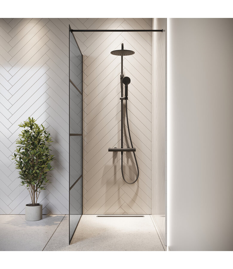 Douchewand Essos 140 x 200 cm - zwart - rookglas - inloopdouche 8mm