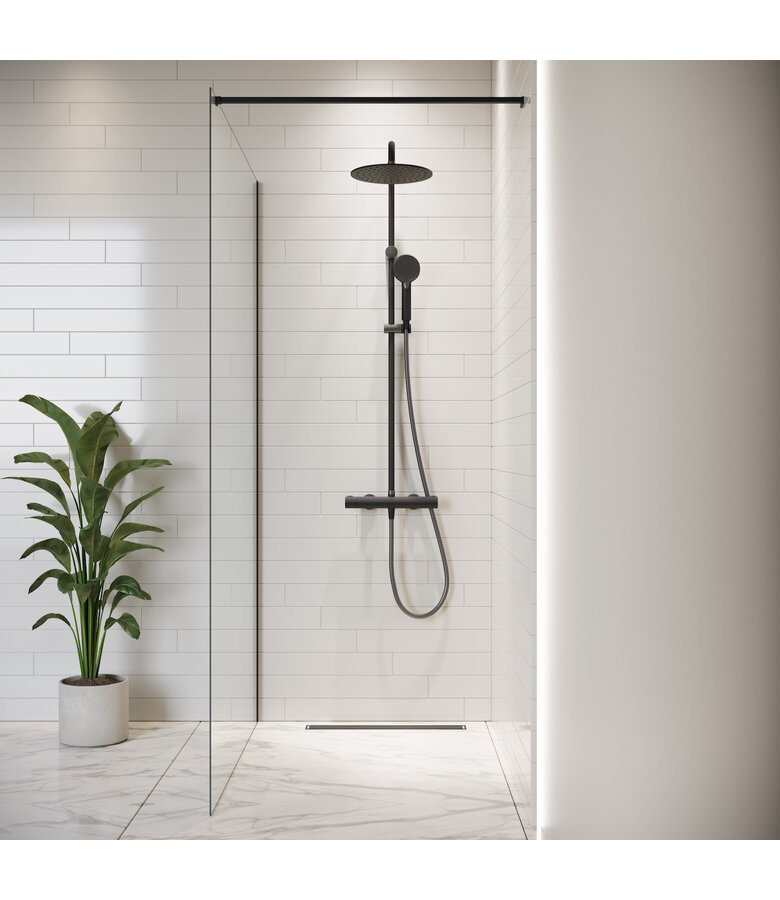 Douchewand Florida 100 x 200 cm - zwart - inloopdouche 8mm