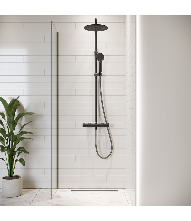 Douchewand Florida 40 x 200 cm - zwart - inloopdouche 8mm