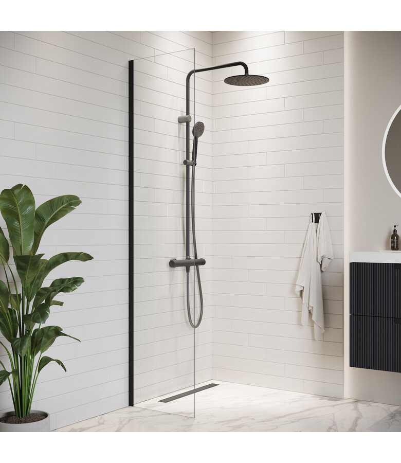 Douchewand Florida 40 x 200 cm - zwart - inloopdouche 8mm