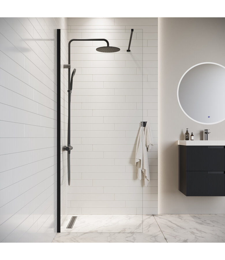 Douchewand Florida 50 x 200 cm - zwart - inloopdouche 8mm