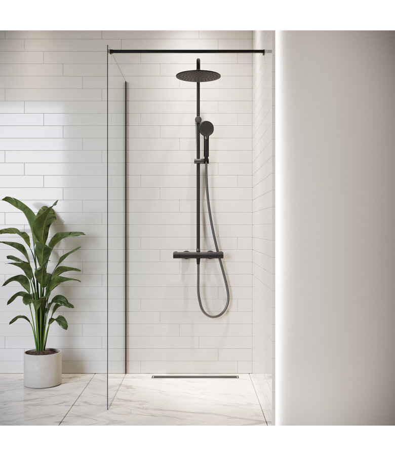 Douchewand Florida 50 x 200 cm - zwart - inloopdouche 8mm