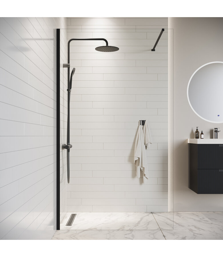 Douchewand Florida 120 x 200 cm - zwart - inloopdouche 8mm