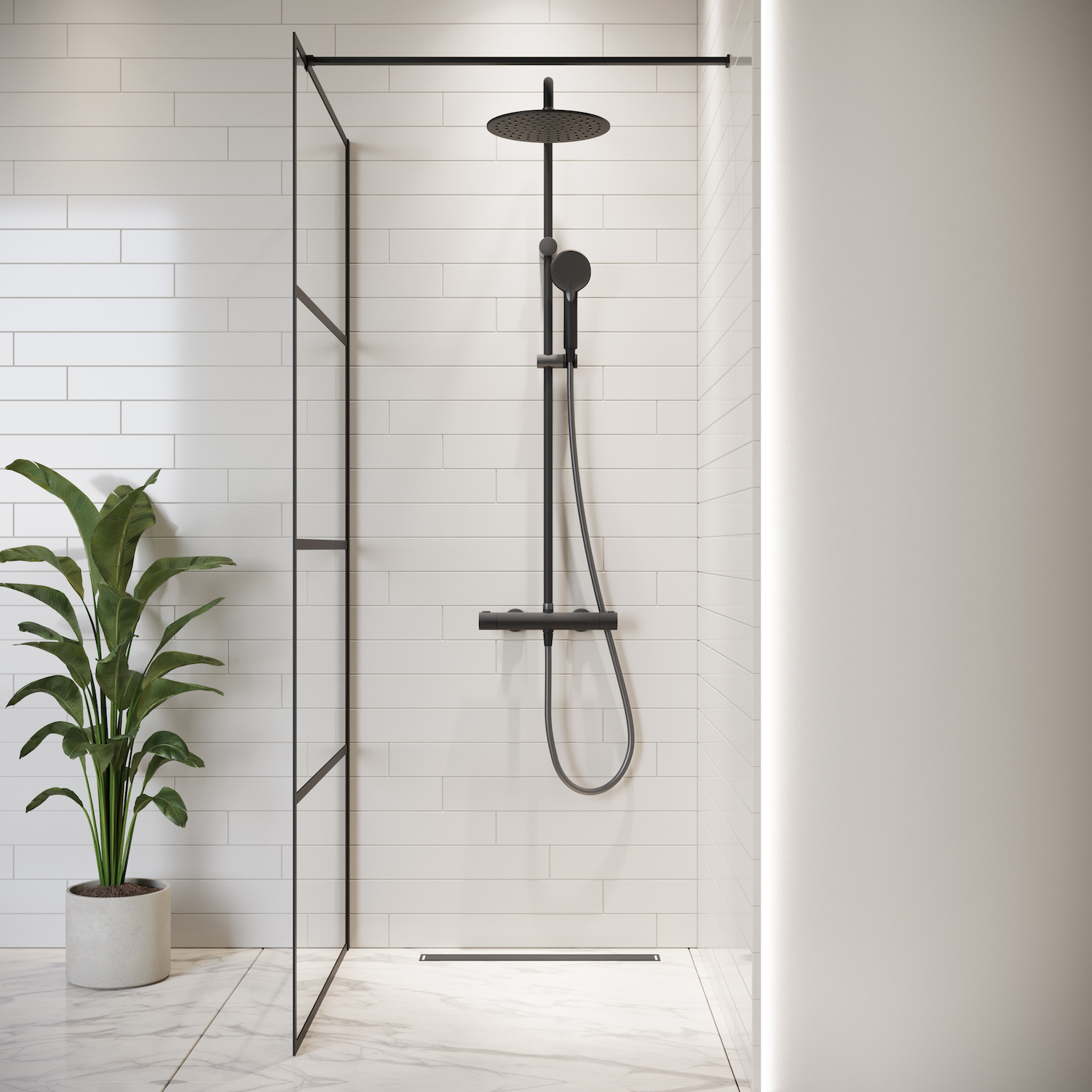 Douchewand Essos 50 x 200 cm - zwart - rookglas - inloopdouche 8mm