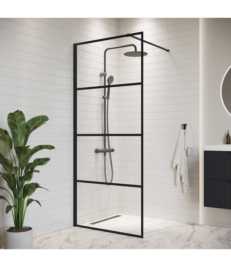 Douchewand Essos 60 x 200 cm - zwart - inloopdouche 8mm