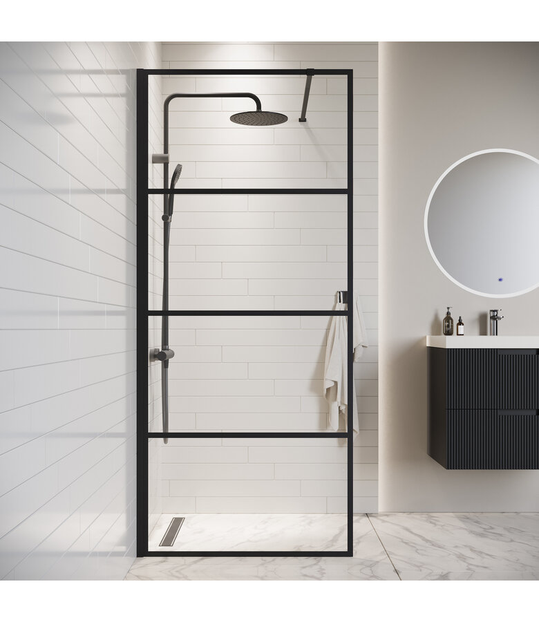 Douchewand Essos 90 x 200 cm - zwart - inloopdouche 8mm