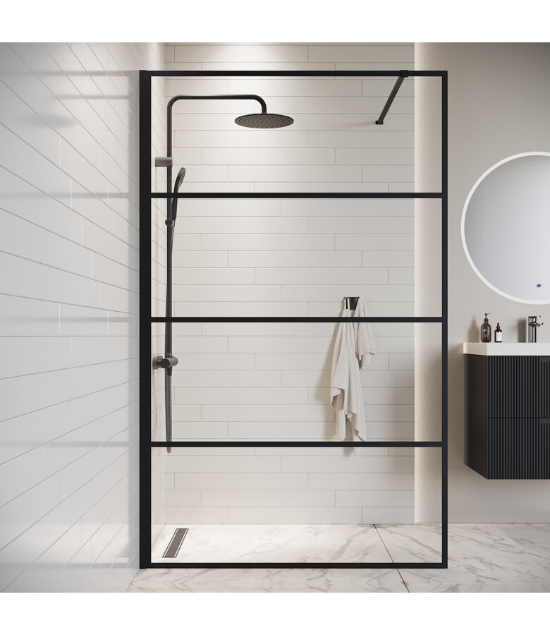 Douchewand Essos 100 x 200 cm - zwart - inloopdouche 8mm