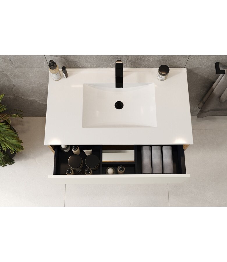 Badkamermeubel Gary 80cm - eiken met wit