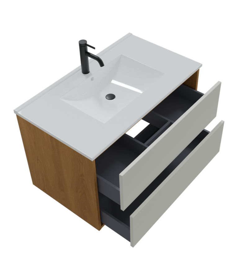 Badkamermeubel Gary 80cm - eiken met wit