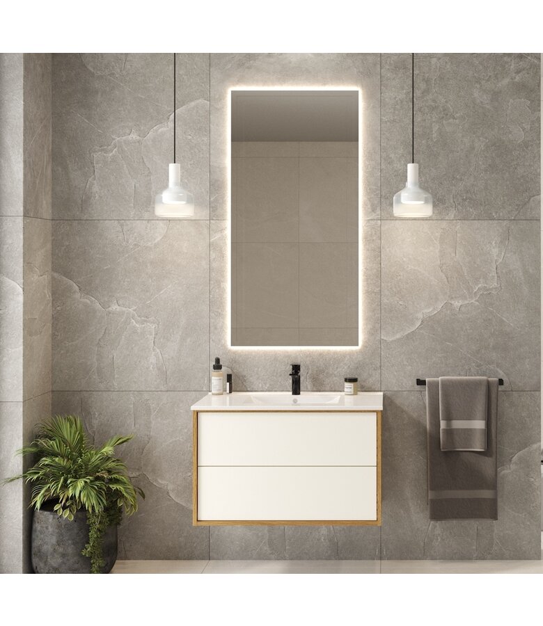 Badkamermeubel Gary 80cm - eiken met wit