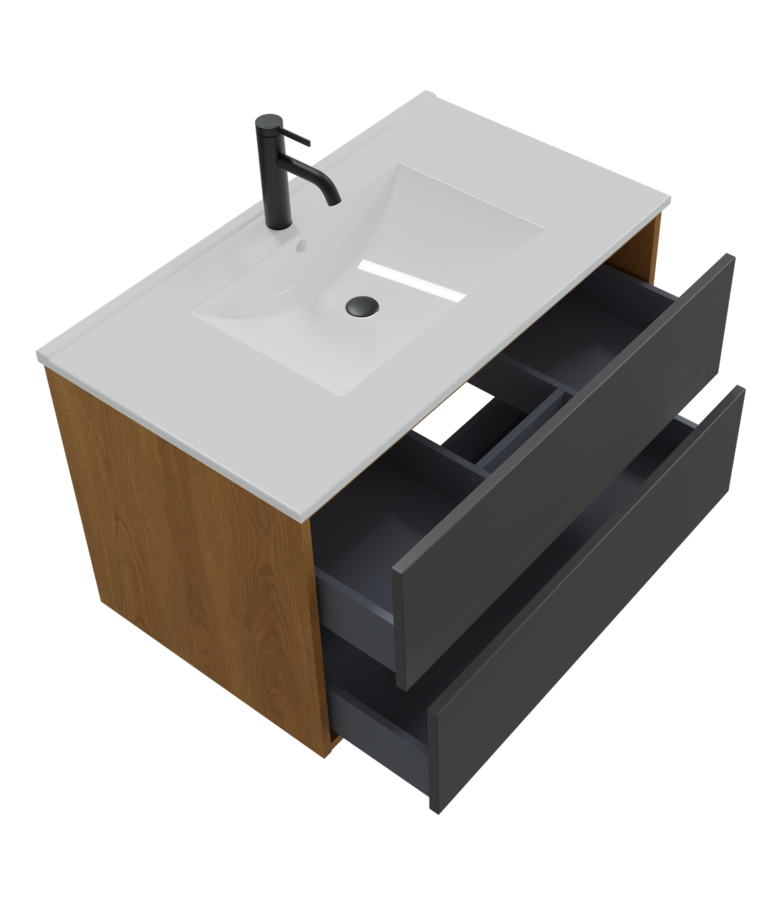 Badkamermeubel Gary 80cm - eiken met zwart