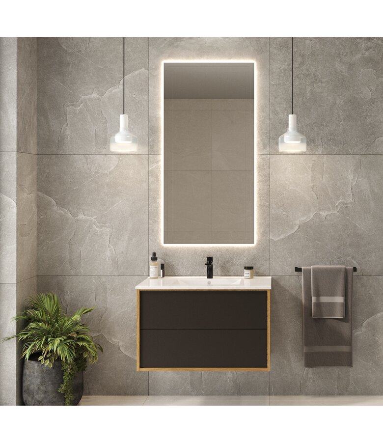 Badkamermeubel Gary 80cm - eiken met zwart