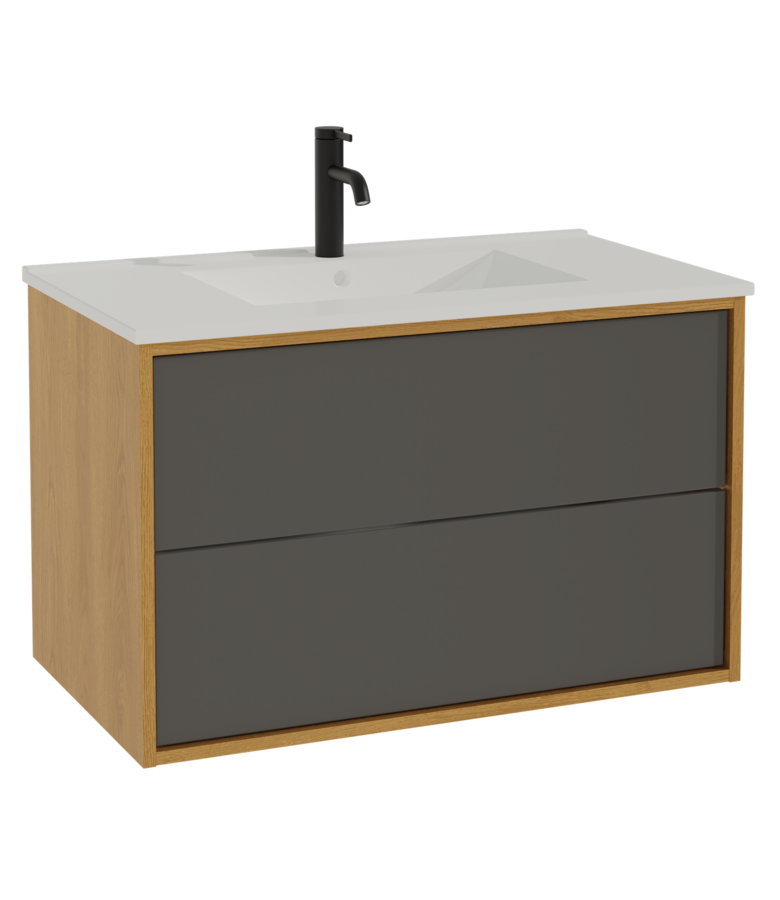 Badkamermeubel Gary 80cm - eiken met zwart