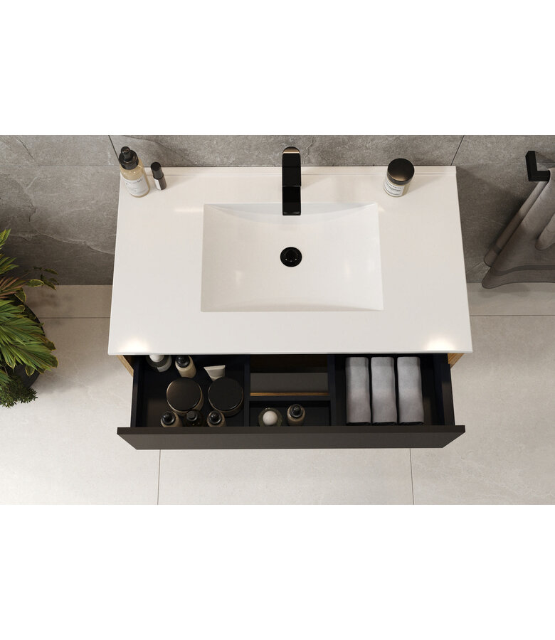 Badkamermeubel Gary 80cm - eiken met zwart